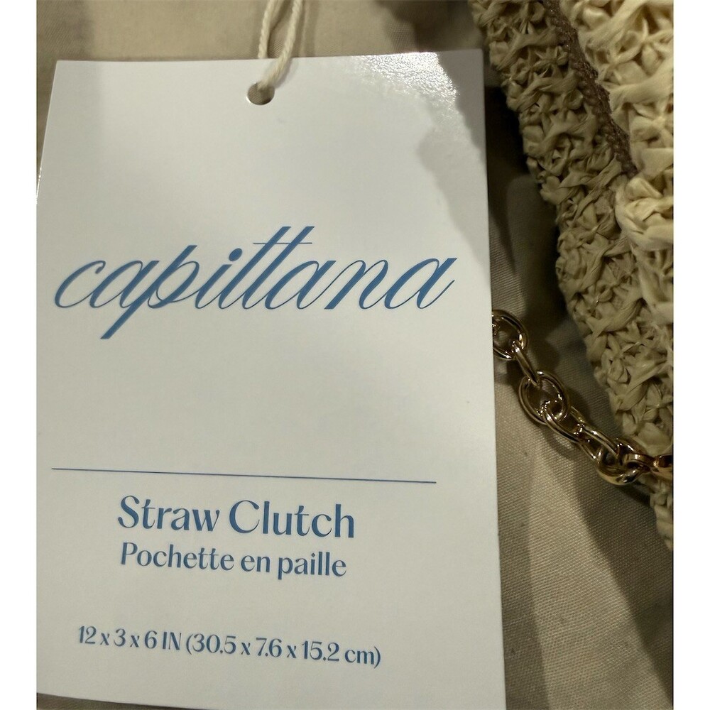 Capitanna straw Clutch Bag Beige Gold Chain- purse summer beach luxury gift - Picture 3 of 6